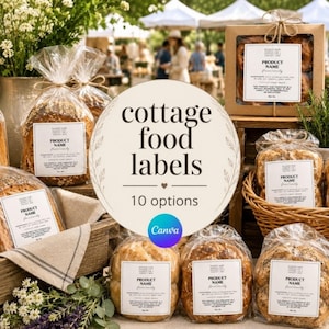 Cottage Law Editable Food Labels Farmers Market Bakery QR Code | Canva Template Bundle | Sourdough Ingredient Printable Sticker | 2, 2.5, 3