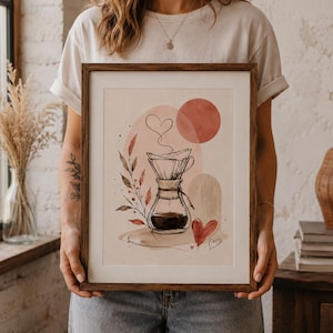 Chemex Pour Over Coffee Väggkonst för Cafépresent | Java Joe Gallery Köksinredningstryck | Cafénördkonstverk | Bohomiansk Affisch | Skandinavisk Skiss