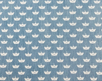 Chambray hellblau Schiffe Boote, Sommerstoff, cotton jeans, leichter Stoff, selber nähen, Blusenstoff Kinder, boat fabric, leichter Jeans