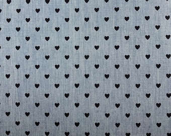 Chambray hellblau dunkelblaue Herzen, Sommerstoff, leichter Stoff, selber nähen, Blusenstoff Kinder, heart fabric, leichter Jeans