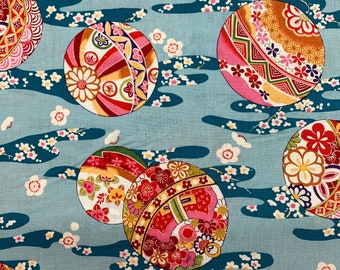 Cotton Popeline Japan blue, summer fabric, Asian pattern, blouse fabric, sewing, DIY, self-sew, light cotton fabric, handicrafts