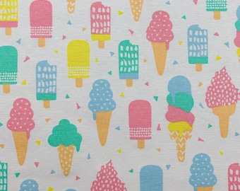 Dekostoff Eis, weißer Canvas, sommerlicher Dekostoff, Nähen, geometrisches Muster, DIY, ice cream, selber machen, Kissenstoff, Beutel
