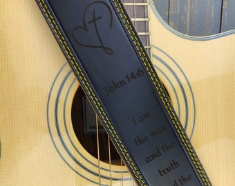 Christian Engraved Guitar Strap / Leather Guitar Strap / Guitar Gift / Electric Guitar / Acoustic Guitar / Personalised Gift