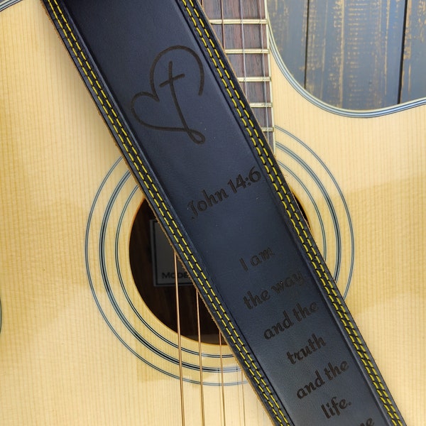Christian Engraved Guitar Strap / Leather Guitar Strap / Guitar Gift / Electric Guitar / Acoustic Guitar / Personalised Gift