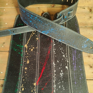 Paint Splashed Heavy Leather Guitar or Bass Strap