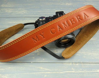 Personalised Leather Camera Strap / Padded Camera Strap / Camera Gift / Custom Camera Shoulder or Neck strap for DSLR