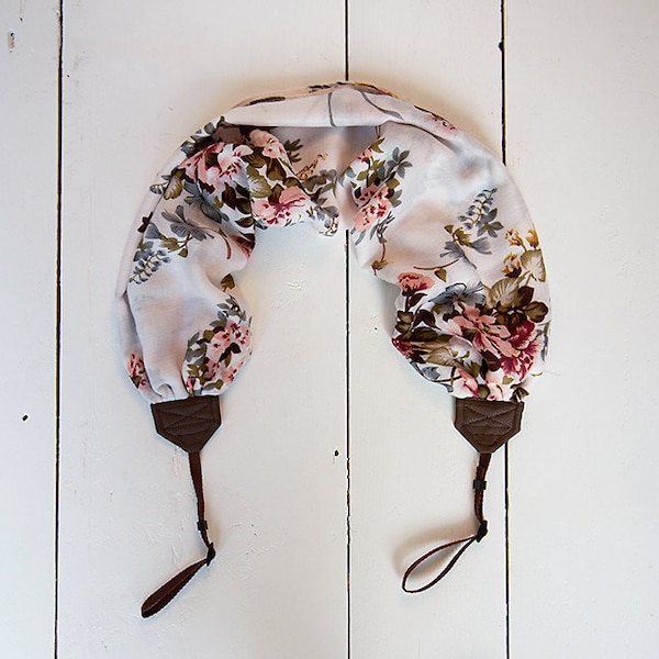 camera strap shawl flowers mint photo props