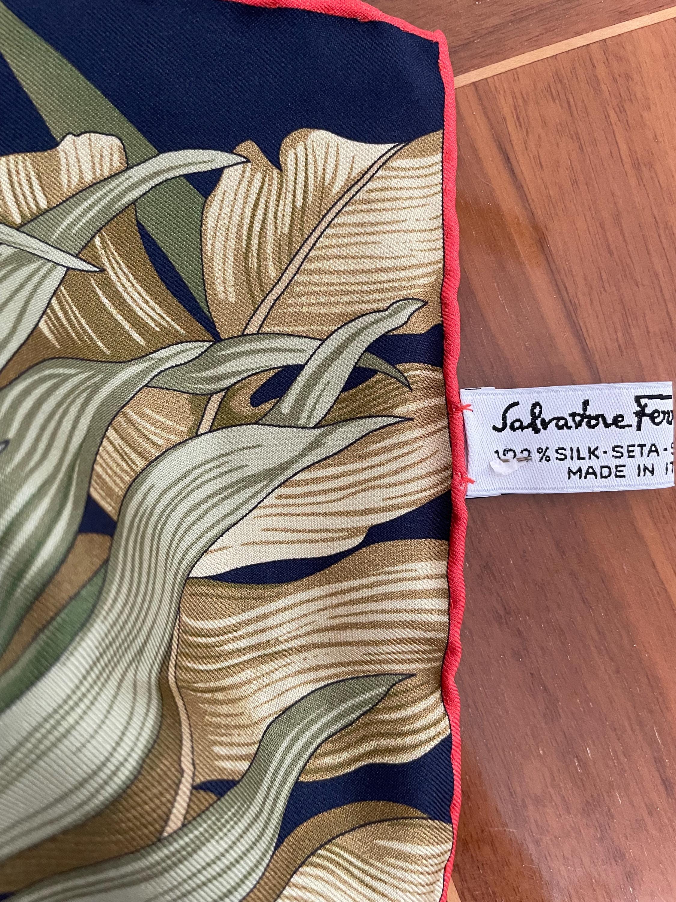 Classic Salvatore Ferragamo 100% Silk Scarf With Jaguar in