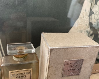 Antique Le Numero Cinq de Molyneux Perfume Bottle, France, Glass Stopper, Original Box