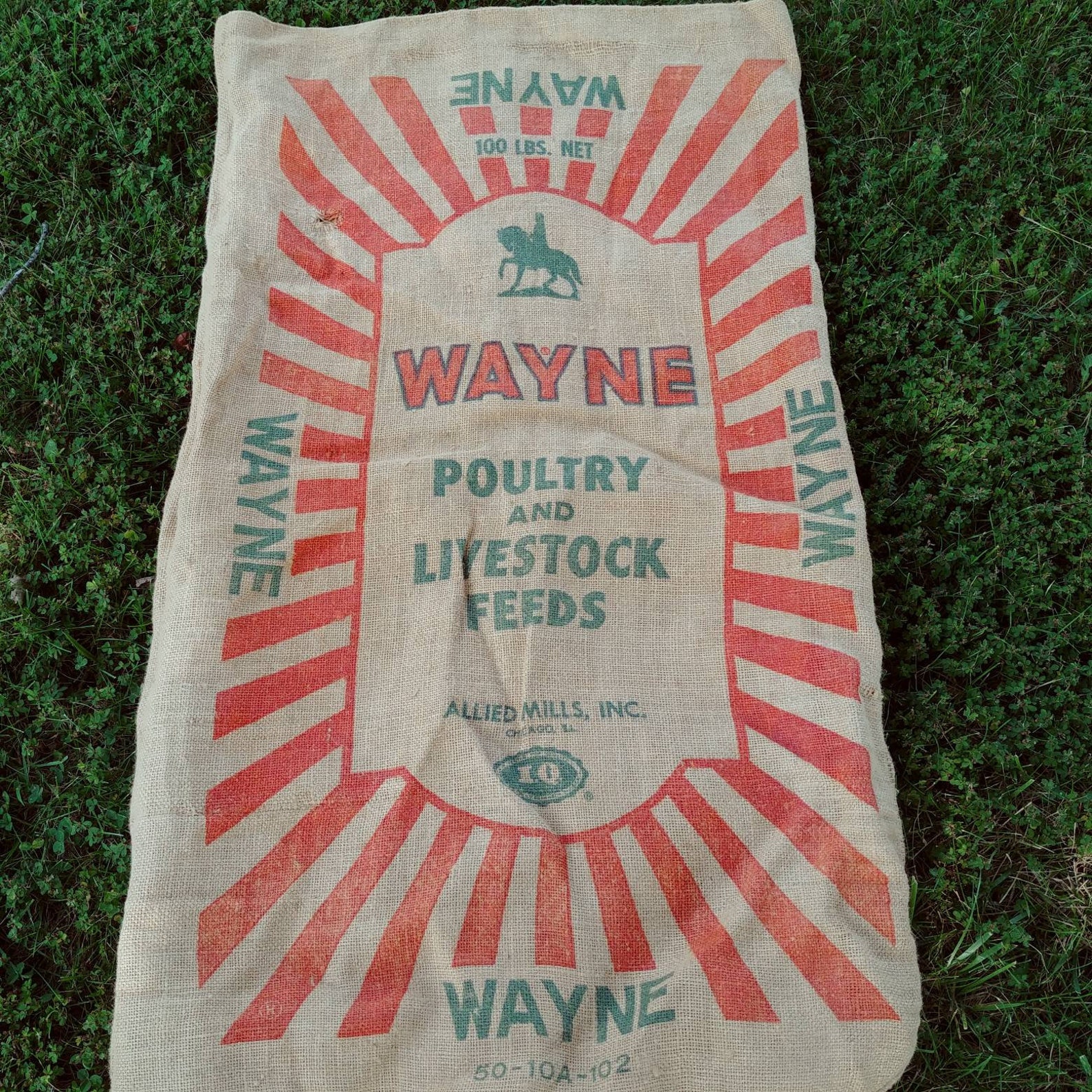 Wayne Feed. Burlap sack. 100 lb feed sack. Good bright colors. Etsy