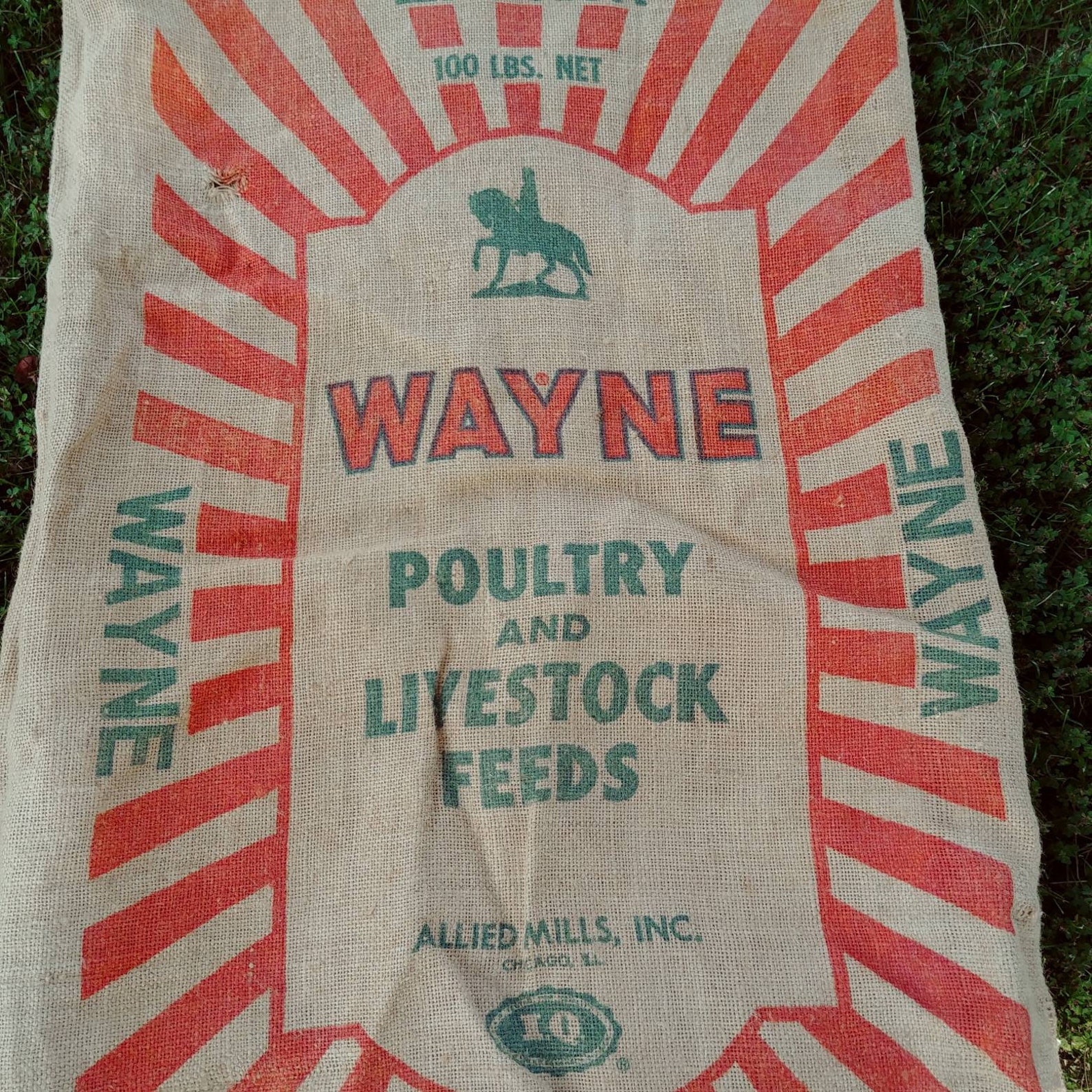 Wayne Feed. Burlap sack. 100 lb feed sack. Good bright colors. Etsy