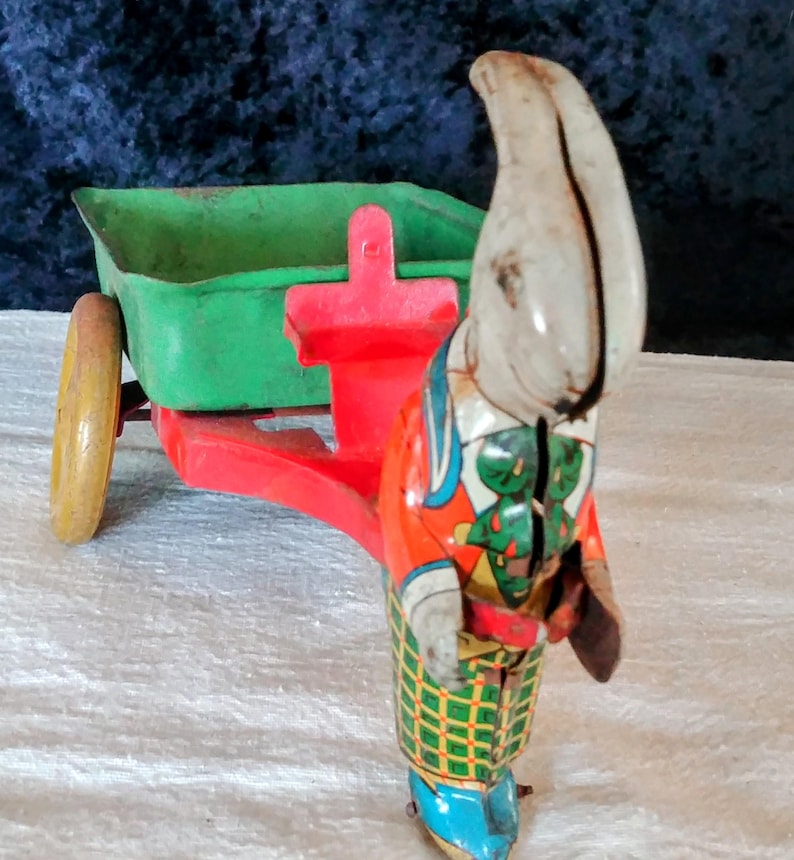 1930s Tin Toy Rabbit Pulling Cart – Easter Decor, Antique Toy ...
