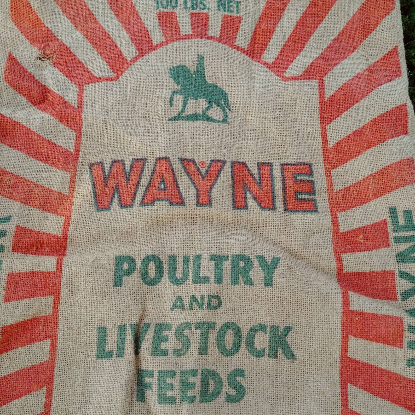 Wayne Feed. Burlap sack. 100 lb feed sack. Good bright colors. Etsy