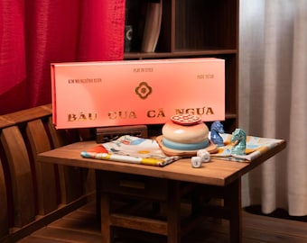 Bau Cua Ca Ngua Game, 2-in-1 Hoo Hey How & Ludo, Traditional Vietnamese Tết Game, Lucky New Year Gift, Gourd-Crab-Shrimp-Fish Game