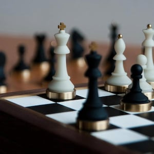 Premium Chess Set, Hand Crafted Chess Sets From Walnut, Leather, Resin And Brass, Resin Chess Pieces, Luxury Gift for Him