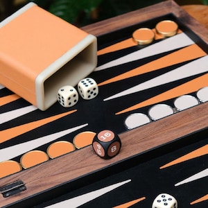 Luxury Backgammon Set – 14" Backgammon Board, Premium Walnut, Brass & Leather Large Board Game, Elegant Gift for Him