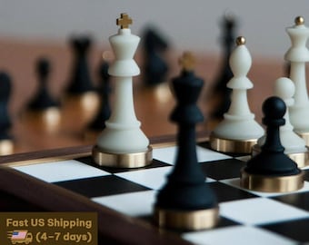 Premium Chess Set, Hand Crafted Chess Sets From Walnut, Leather, Resin And Brass, Resin Chess Pieces, Luxury Gift for Him