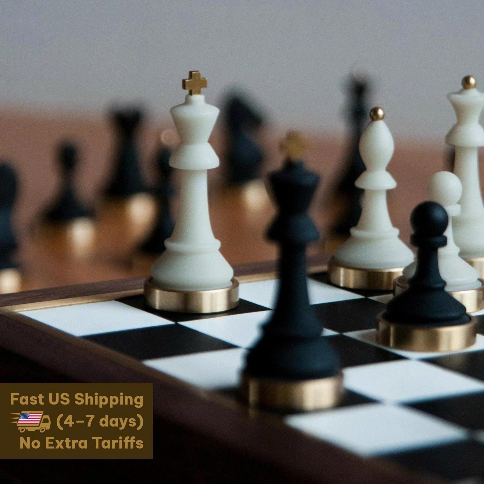 Premium Chess Set, Hand Crafted Chess Sets From Walnut, Leather, Resin And Brass, Resin Chess Pieces, Luxury Gift for Him