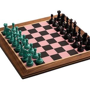 Lacquered Wood Chess Set: Resin Pieces, Leather Accents, Large 20-inch Board