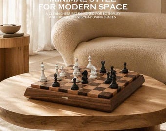 Champion Premium Chess Set – 16" Walnut & Beechwood Board with Resin Chess Pieces | Wooden Chess Board with Storage | Gift for Him