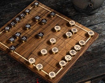 Luxury Xiangqi Chess Set – Handmade Walnut & Brass Chinese Chess (Cờ Tướng), Premium Gift for Him