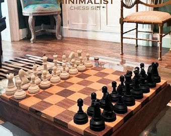 Champion Premium Chess Set – 16" Walnut & Beechwood Board with Resin Chess Pieces | Wooden Chess Board with Storage | Gift for Him