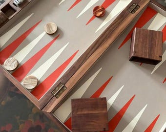 19" Large Wooden Backgammon Game Set – Walnut/Beech Board, Vegan Leather Interior, Resin Checkers – Premium Gift, Sophisticated Gift for Him
