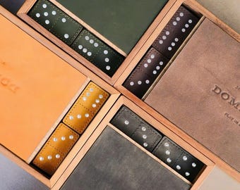 Leather and Walnut Dominoes, Classic Double 6 Domino Game, Handmade Genuine Leather& Wood, Family Game Night, Outdoor Play, Gift for Friends