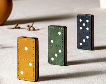 Personalized Leather Domino Set, Double 6 Classic – Handmade 28-Piece Game in Walnut Box, Unique Gift for Him/Her