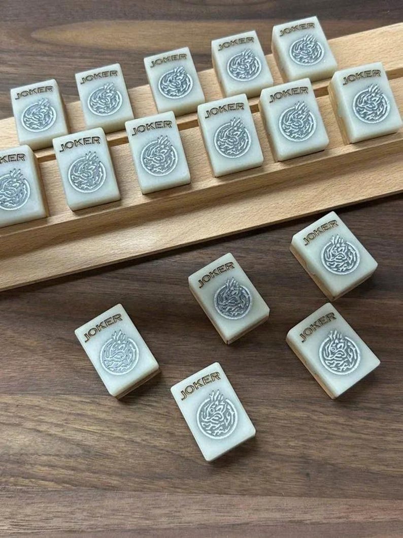 Premium Mahjong Set, Wooden Traditional Mahjong Set, Resin Mahjong Tiles, Handcrafted Mahjong Set, Gift for Her Extra +8Joker Tiles