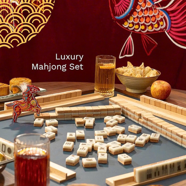 Premium Mahjong Set, Wooden Traditional Mahjong Set, Resin Mahjong Tiles, Handcrafted Mahjong Set, Gift for Her image 14