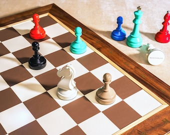 Handcrafted Hardwood Chess Set: Lacquered Resin Pieces, 20-Inch Board