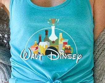 Walt Dinsey | Tipsy Disney Tank | Epcot | Drink Around the World | Boozy Castle Shirt | World Pavilion | Disney Cocktails Tee | Champagne