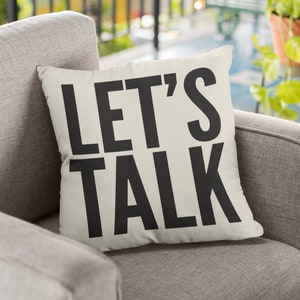 Let's Talk, Pillow Talk, Psychiatrist Gift, Therapist Gift For Social Worker or School Counselor, Beige Throw Pillow Case, Double-Sided