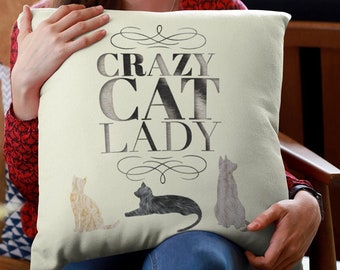 Crazy Cat Lady, Pillow Cover For Cat Lover Gift, Cat Pillow For Cat Mom, Fun, Unique Decorative Throw Pillow Cover With Cats