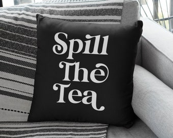 Best Friend Pillow, She Shed, Girl Talk, Gossip, Therapy, Mental Health, Counselor Gift, Cushion, Black Throw Pillow Case, Spill The Tea