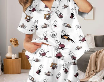 Pijama de Hollow Knight, pijama de dibujos animados para videojuegos, pijama para amantes de los videojuegos, pijama de personajes chibi.