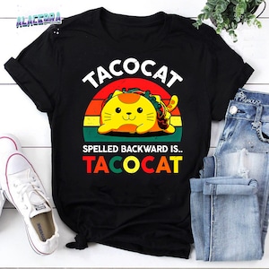 Tacocat deletreado al revés es camiseta vintage Tacocat, camiseta Taco Cat, camiseta divertida Taco Cat, para camiseta Taco Lover