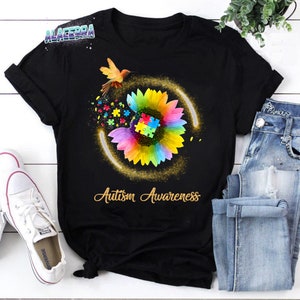 Autism Awareness Month Tshirt Hummingbird Sunflower Flower Vintage T-Shirt, Autism Month Tee Shirt, For Autism Awareness Shirt
