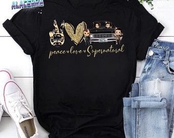 Supernatural Chibi Peace Love Design For Fans Of Supernatural Movie Vintage T-Shirt, Chibi Supernatural Shirt