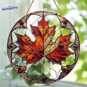 Decorazione da parete per la casa, elegante ghirlanda circolare in acrilico tinto a forma di foglia d&#39;acero, elegante acchiappasole a forma di foglia d&#39;acero