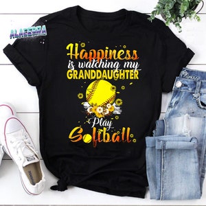Softball Lovers Happiness Is Watching My Granddaughter Play Softball Family Vintage T-Shirt, Softball Shirt, Funny Softball Shirt