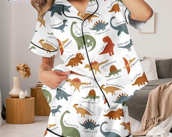 Cute Dinosaur Pajamas, Funny Dino Print Sleepwear Set, Unisex Short Pajamas, Prehistoric Lounge Set, Gift For Dinosaur Lover, Cozy Summer
