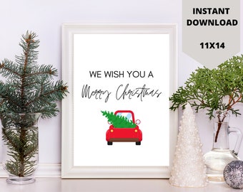 We Wish You A Merry Christmas 11 x 14 Print l Christmas Printable l Red Truck Christmas Print l Minimalist Christmas l Instant Download