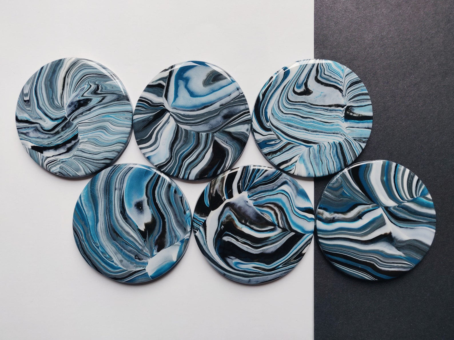 Polymer Clay Coaster Set in Blue Marble Etsy