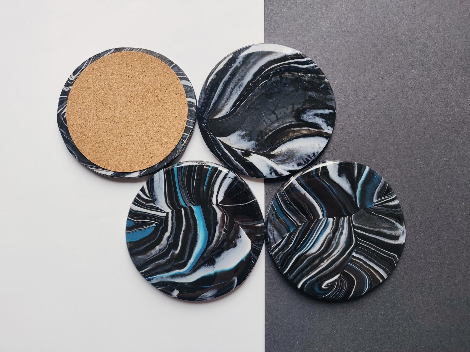 Polymer Clay Coaster Set in Black Marble Etsy