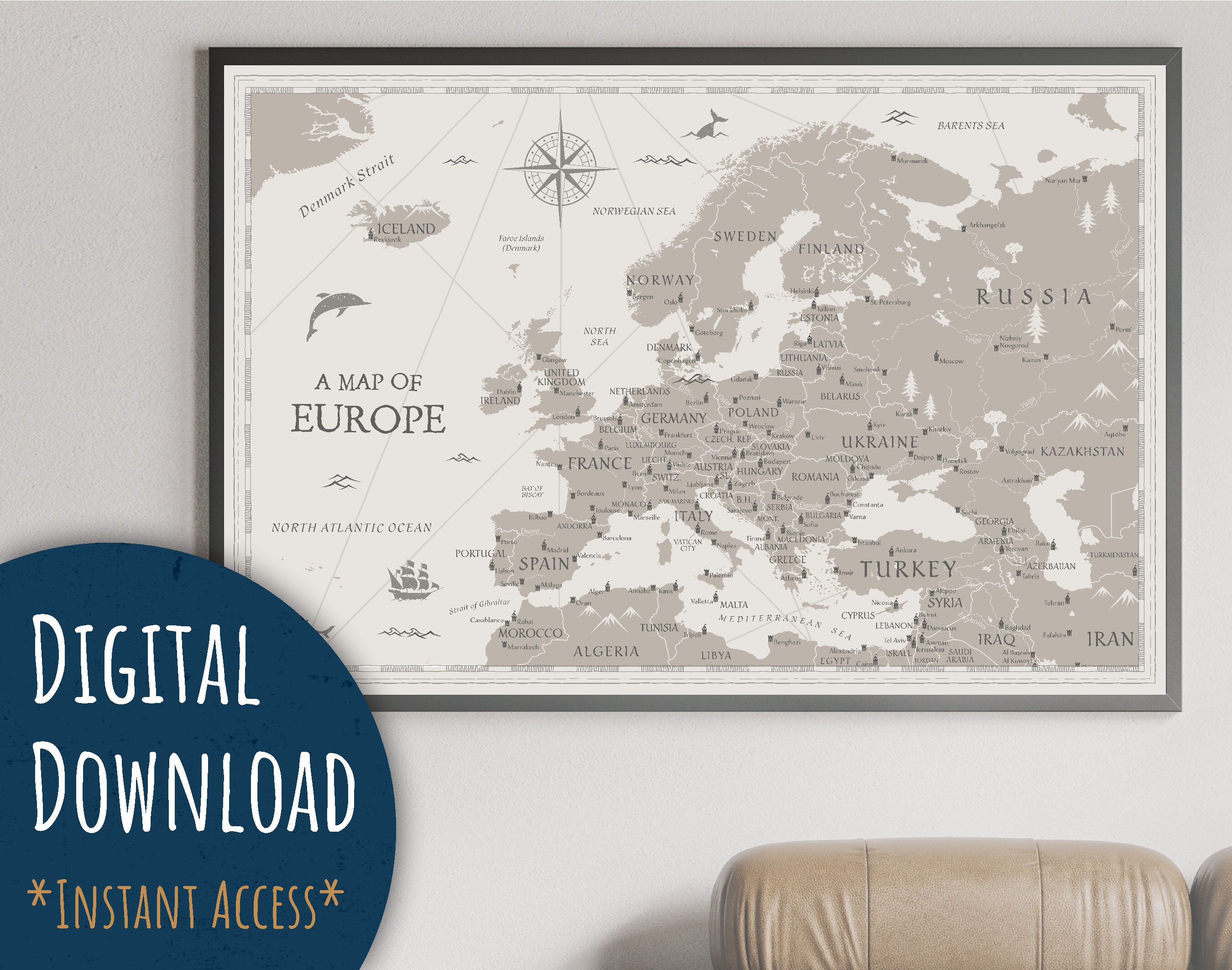 Map of Europe Printable - Etsy