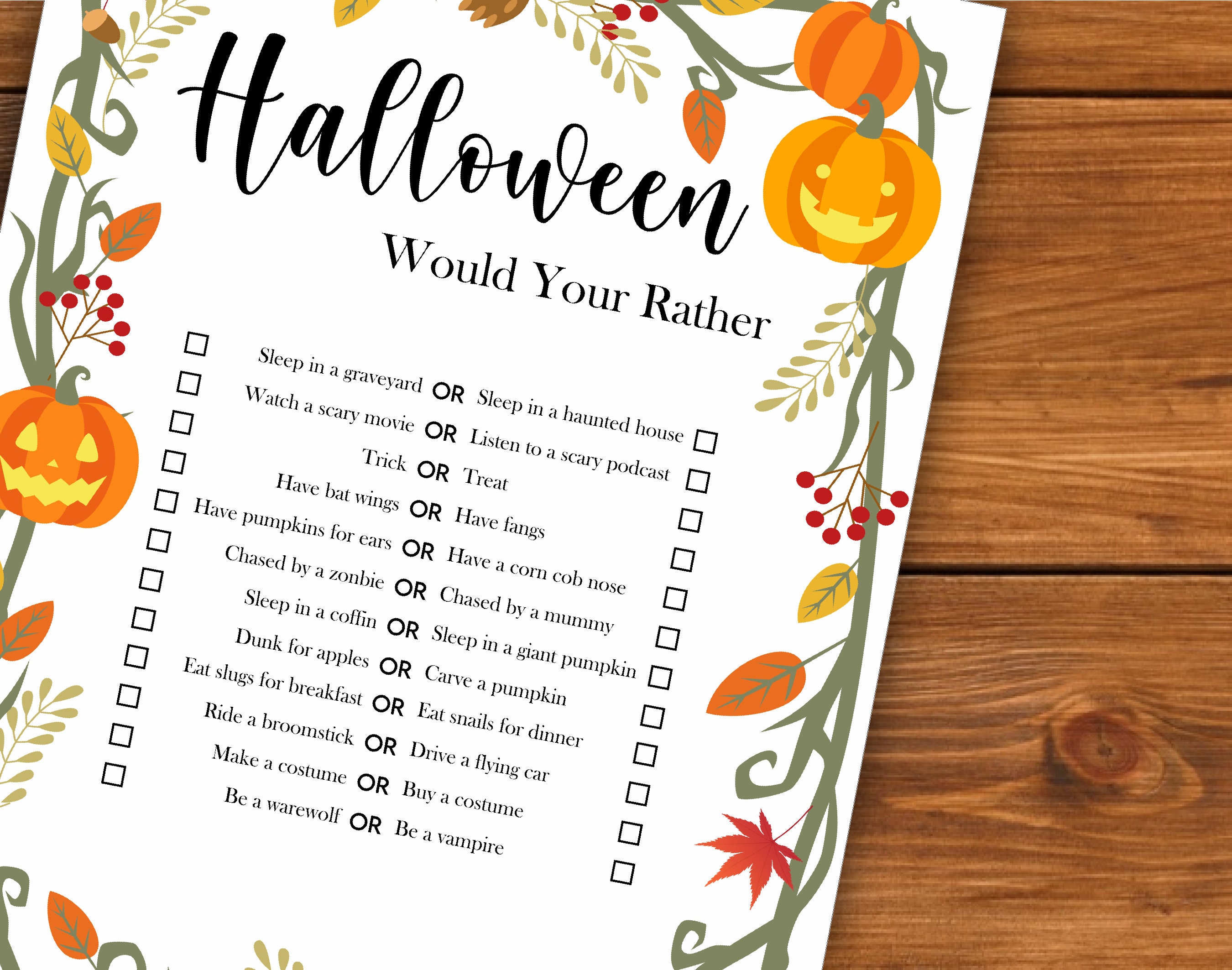 Would You Rather Halloween Party Game Printable Group Game, Last Minute