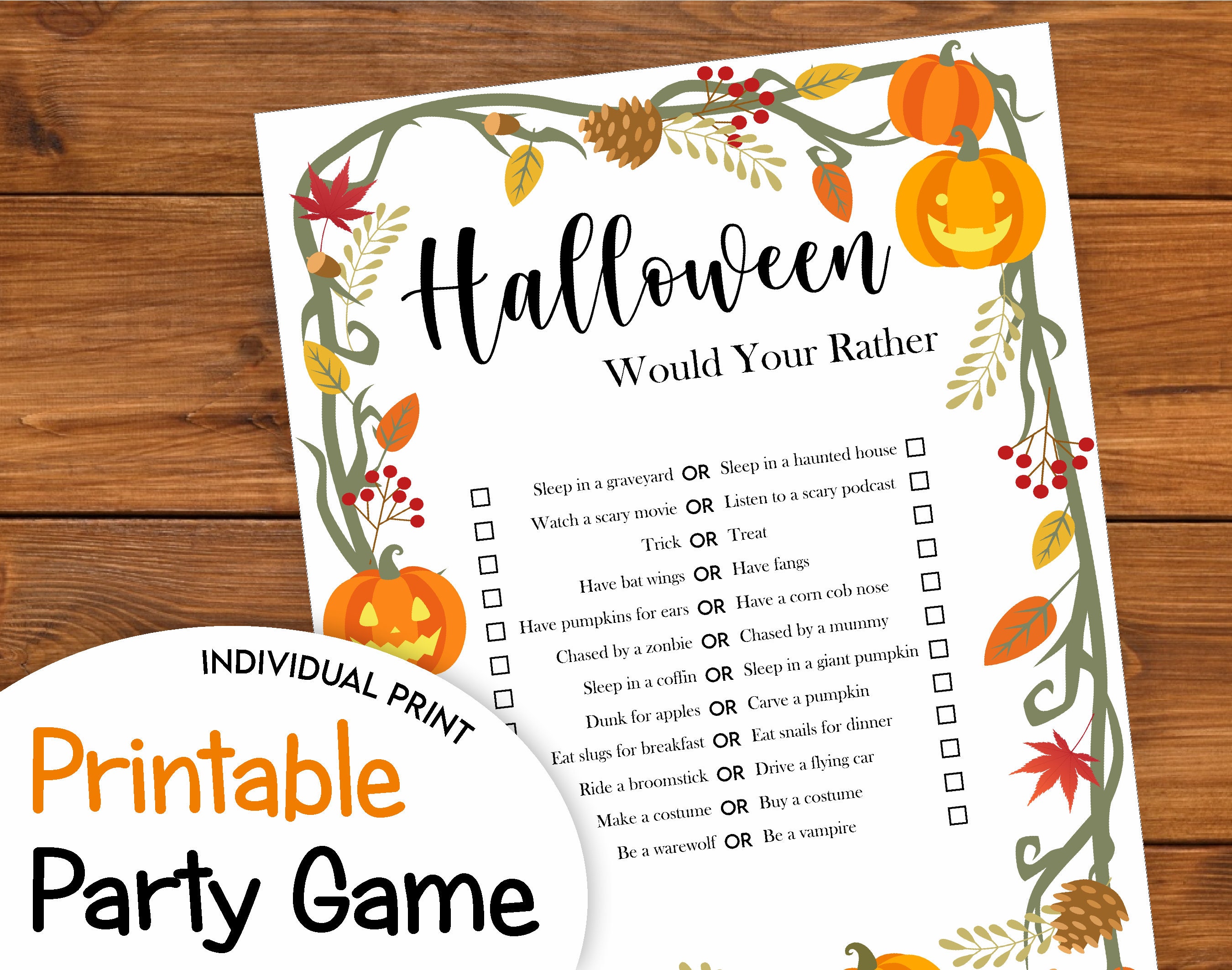 Would You Rather Halloween Party Game Printable Group Game, Last Minute