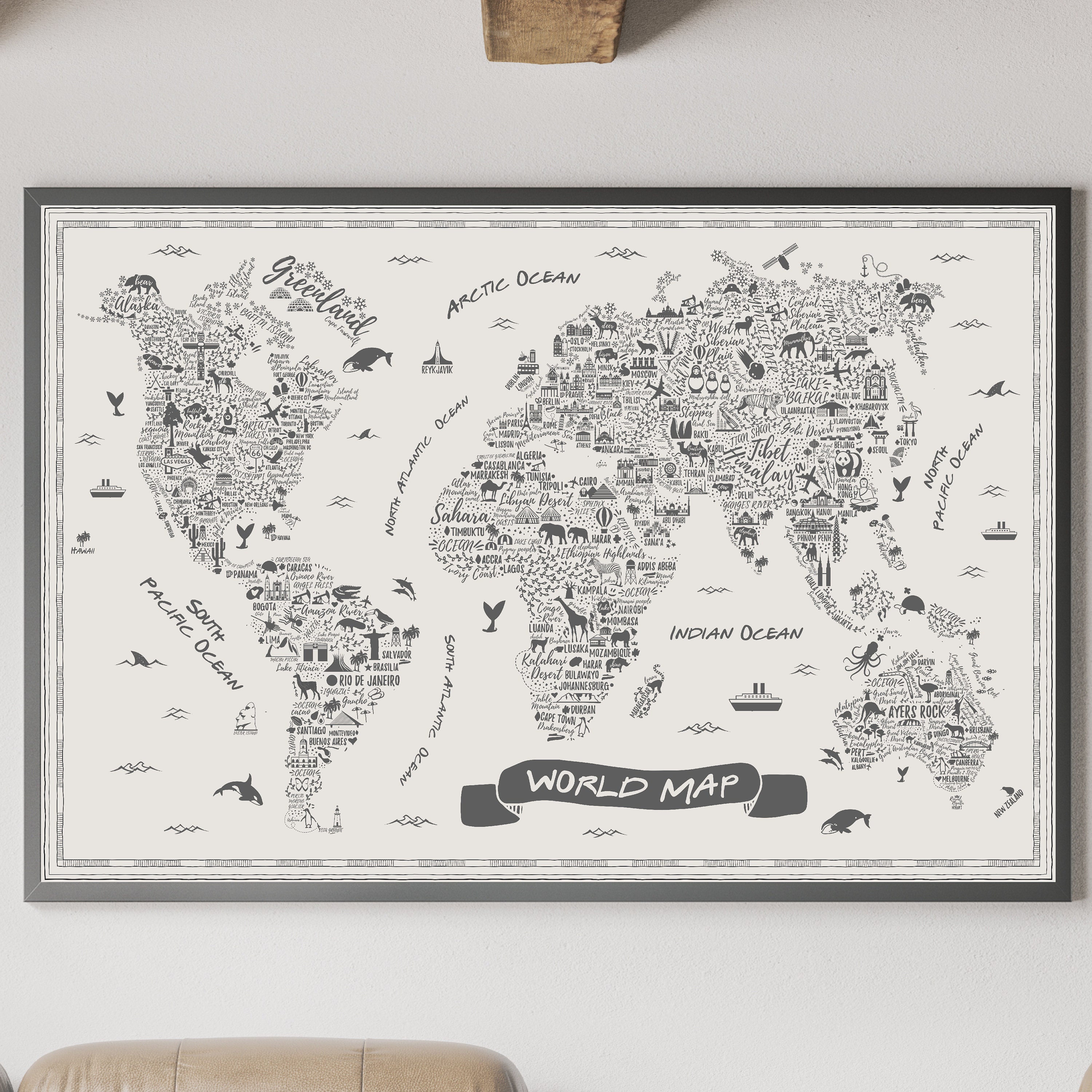 Typography World Map Digital Download Printable Wall Art Instant ...